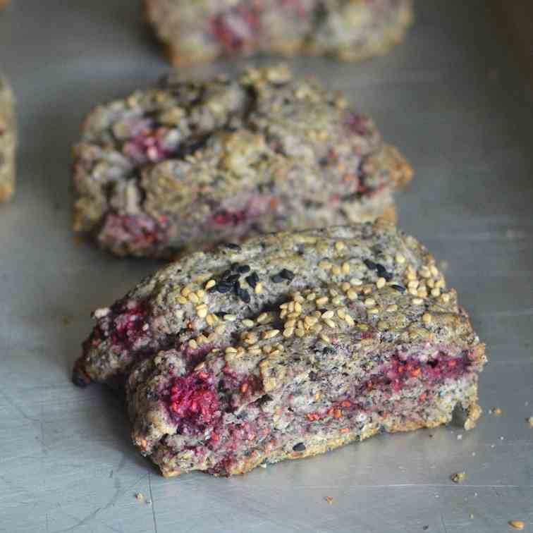 Vegan Black Sesame Raspberry Scones