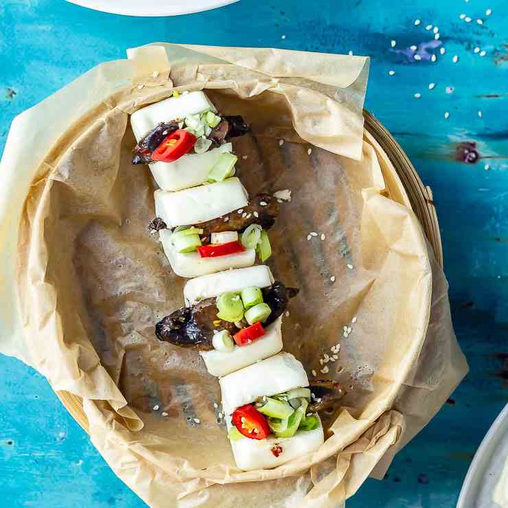 Mushroom Bao with Sesame Cucumber Salad