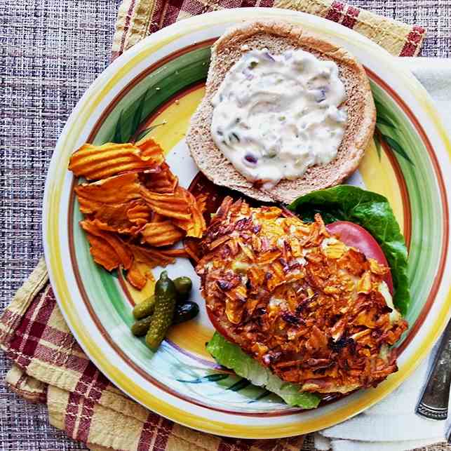 Sweet potato crusted fish sandwich