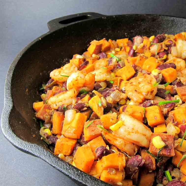 Cajun Shrimp Sweet Potato Hash