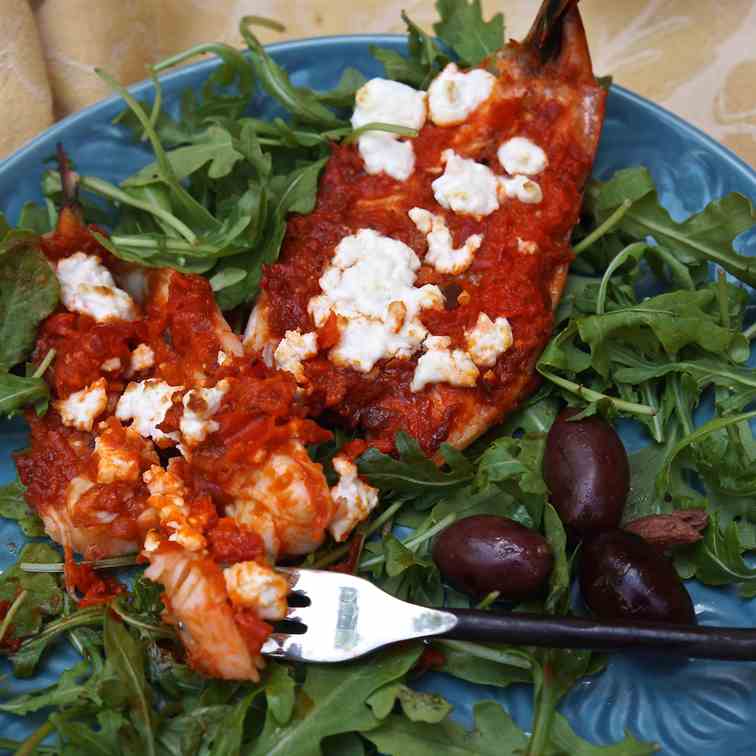 Baked Wild Shrimp with Ajvar and Feta