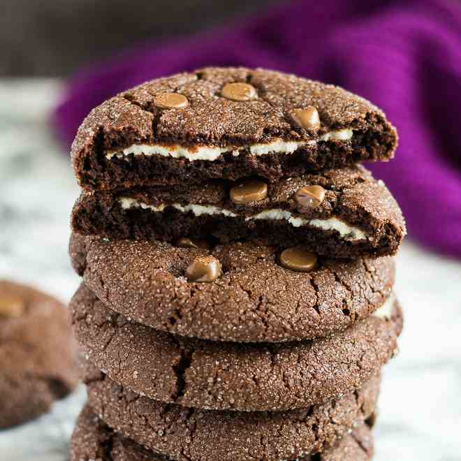 Cheesecake Stuffed Double Chocolate Cookie