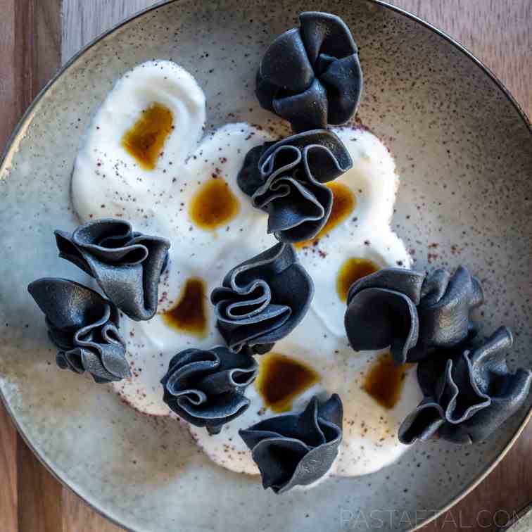 Charcoal Sacchettoni with Garlic Yoghurt