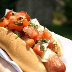 Italian Cheese-Smothered Bruschetta Dogs