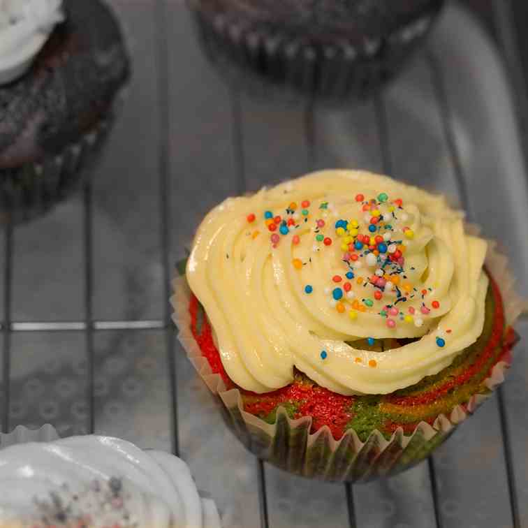 Rainbow White Chocolate Cupcakes