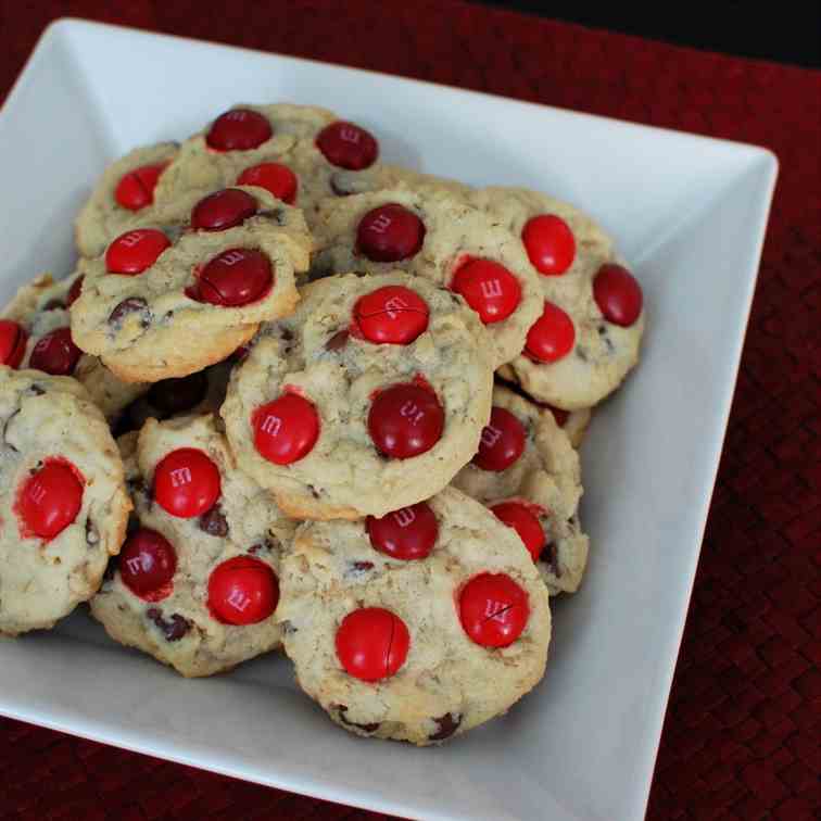Cherry M&M Chocolate Chip Oatmeal Cookies