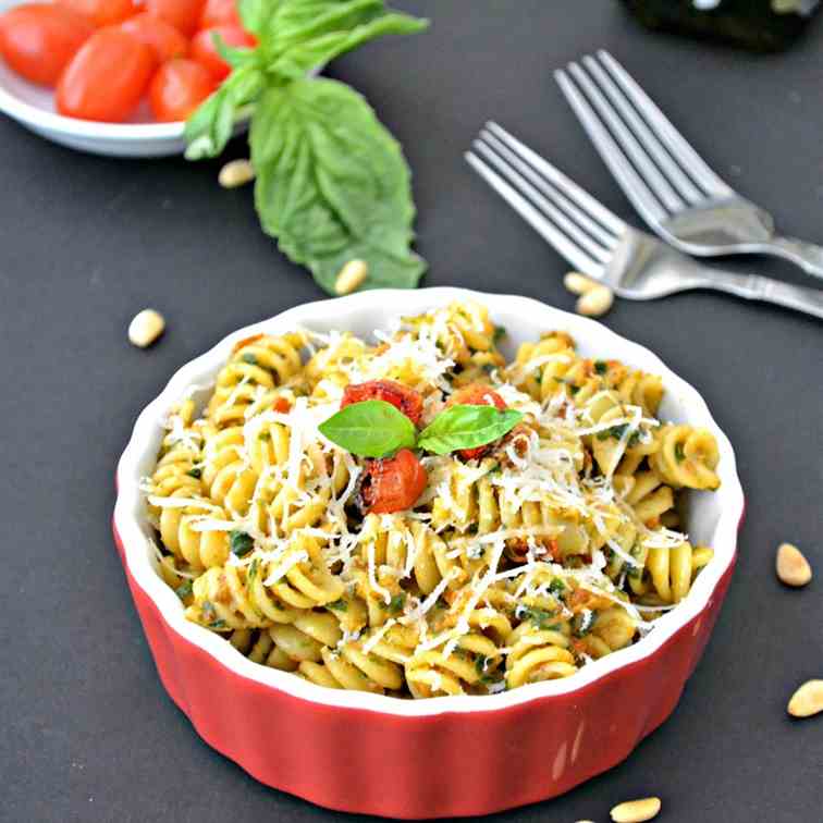 Fusilli with Roasted Tomato & Basil Pesto