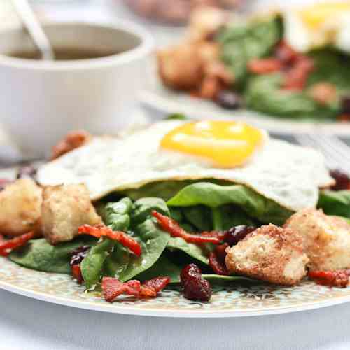 Breakfast Salad w Cinnamon Toast Croutons