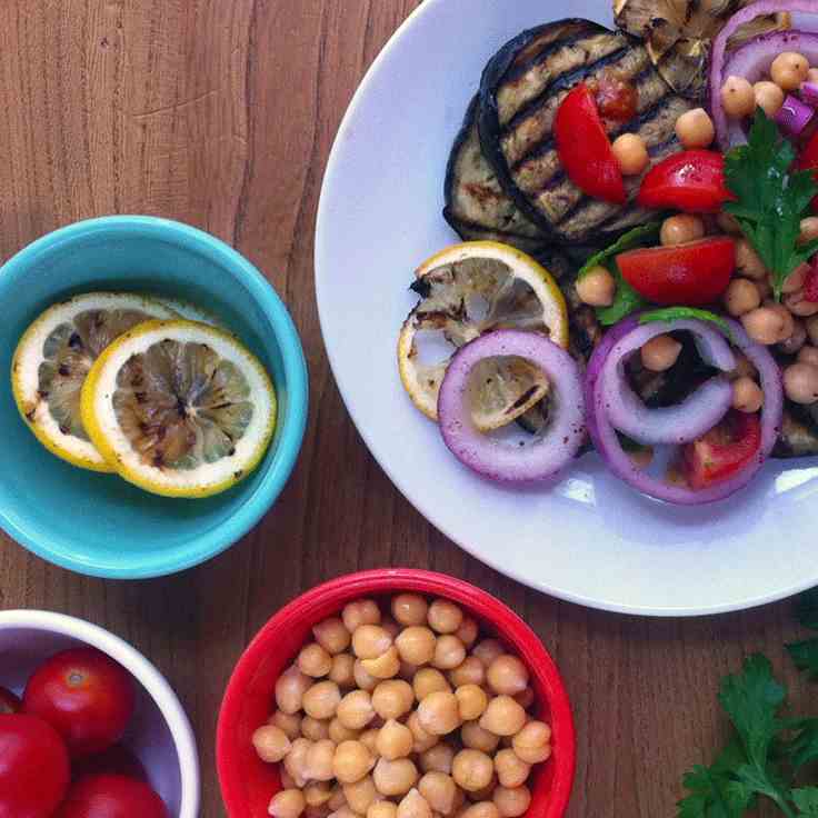 Aubergine, red onion and sumac salad