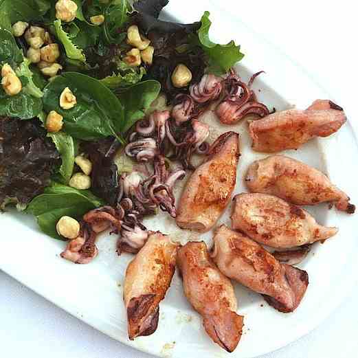 Warm salad of baby squid