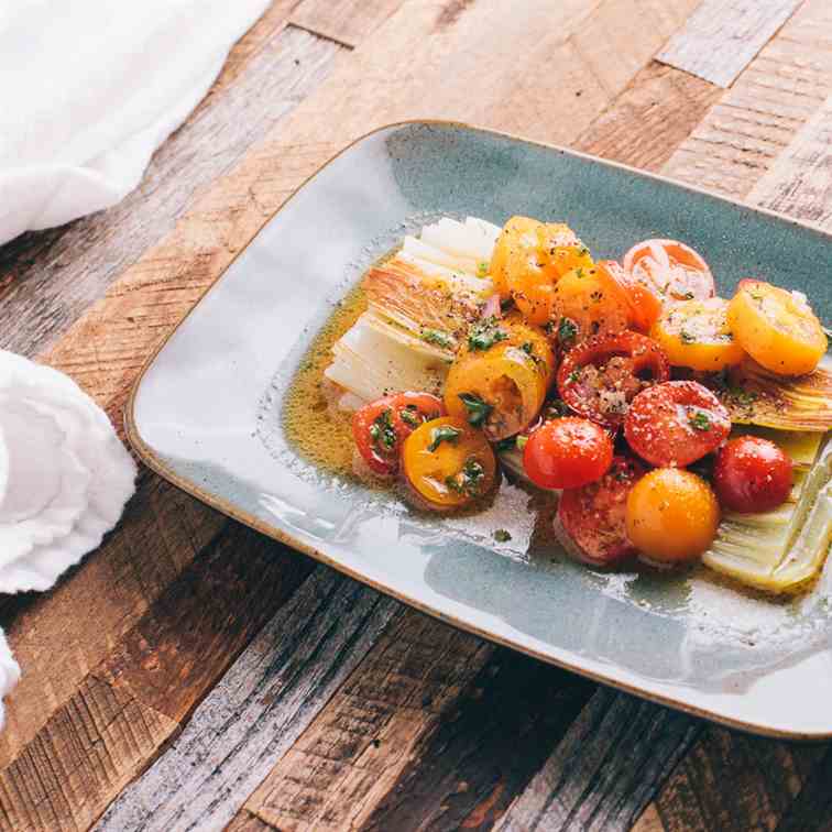 Braised Leeks with Tomato Vinaigrette