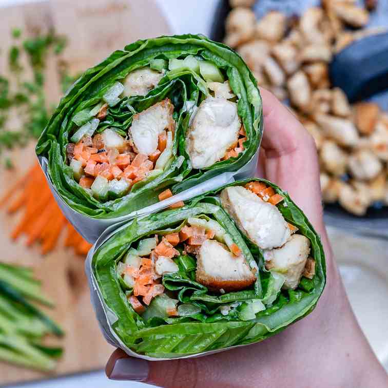 Chicken Lettuce Wraps With Tahini Sauce