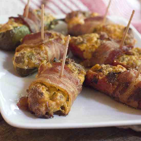 Sausage Stuffed Bacon Wrapped Jalapenos