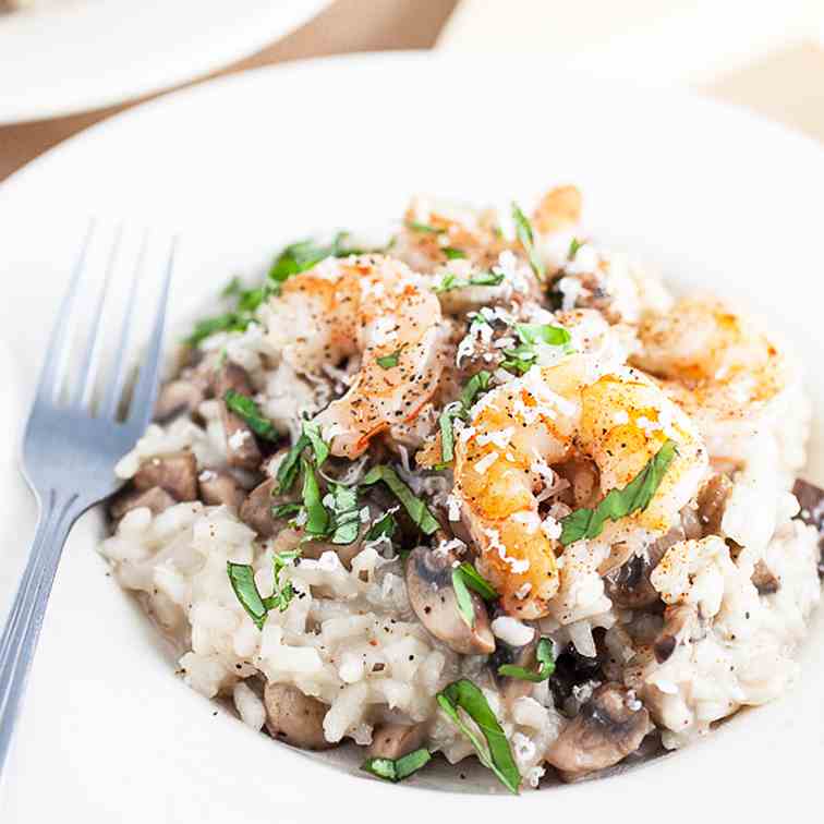 Garlicky Mushroom and Shrimp Risotto