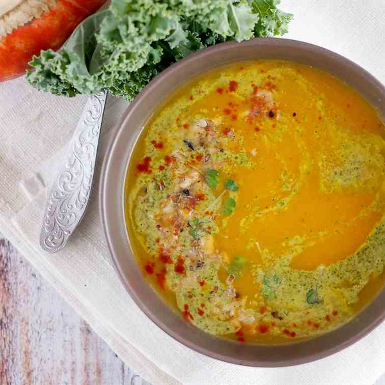 Pumpkin and kale puree soup