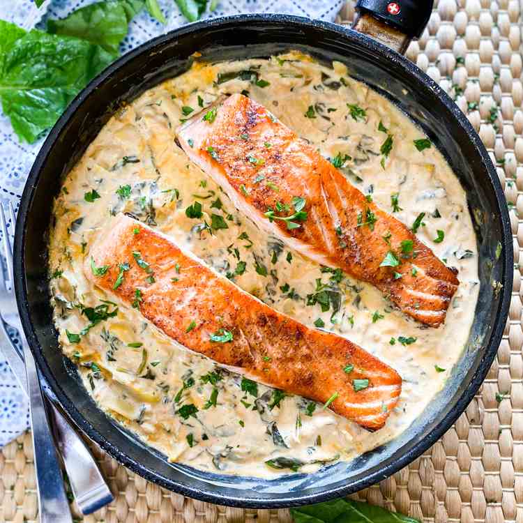 Creamy Seared Salmon Skillet