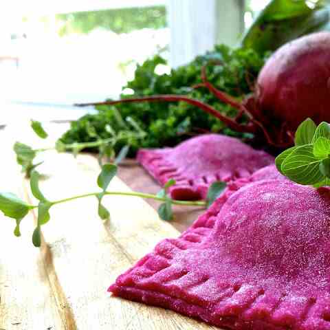 Beetroot Ravioli with Kale Ricotta Filling