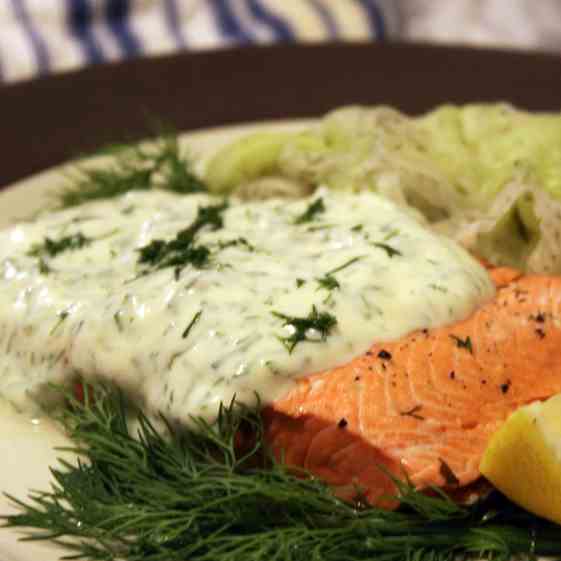 Poached Salmon with Dill Mustard Sauce