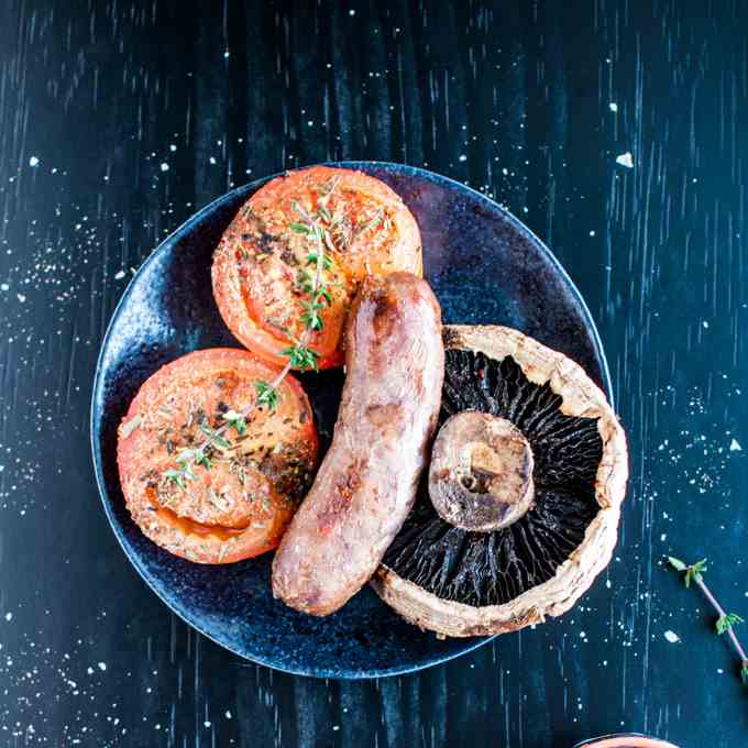 Roasted Sausages, Tomatoes, and Mushrooms