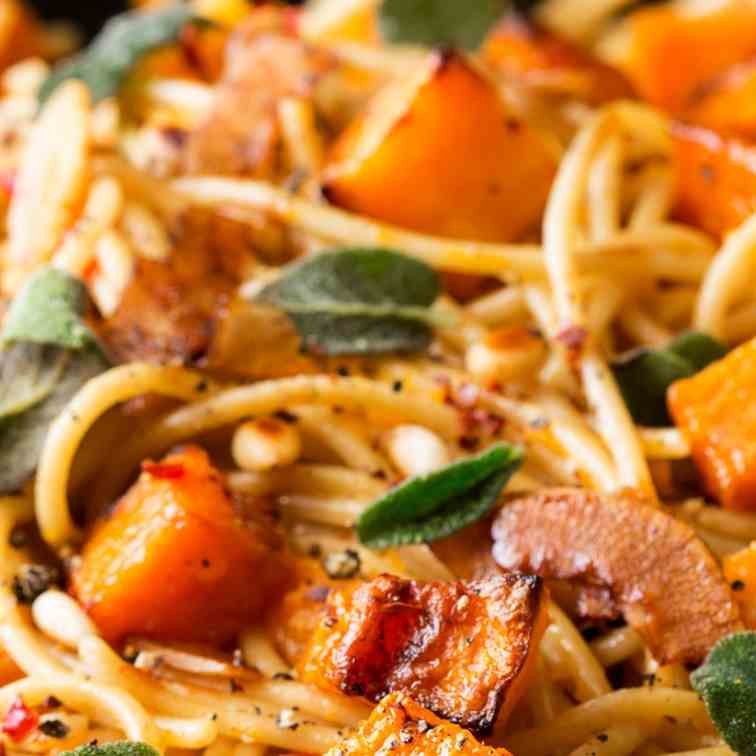 Vegan pumpkin pasta with sage and coconut 