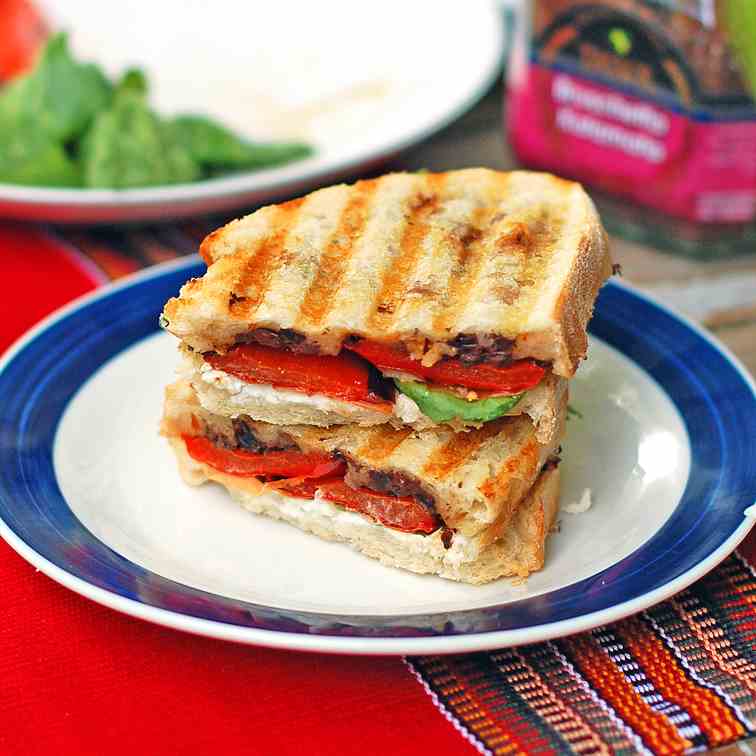 Red Pepper, Goat Cheese and Kalamata Panini