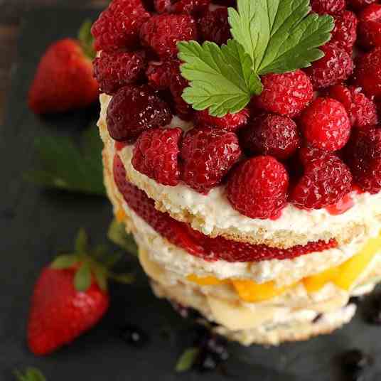 Rainbow cake with fruit