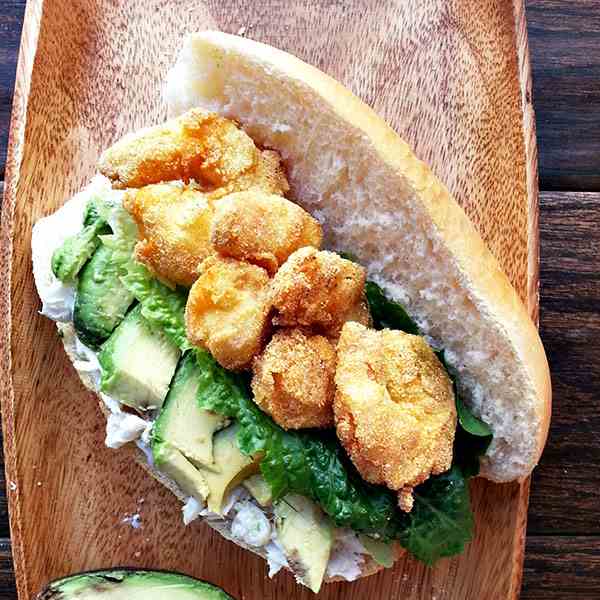 Shrimp avocado crab mayo sandwich