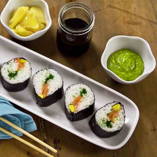 Salmon and avocado sushi
