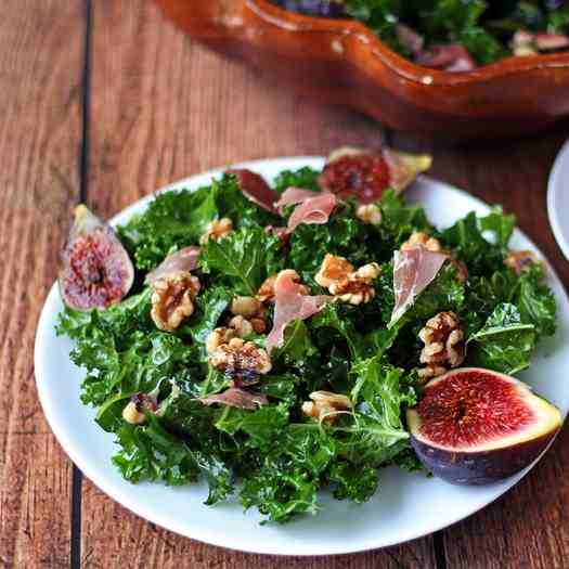 Kale Salad with Figs, Prosciutto, Walnuts