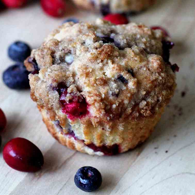 Blueberry and Cranberry Crumb Muffin