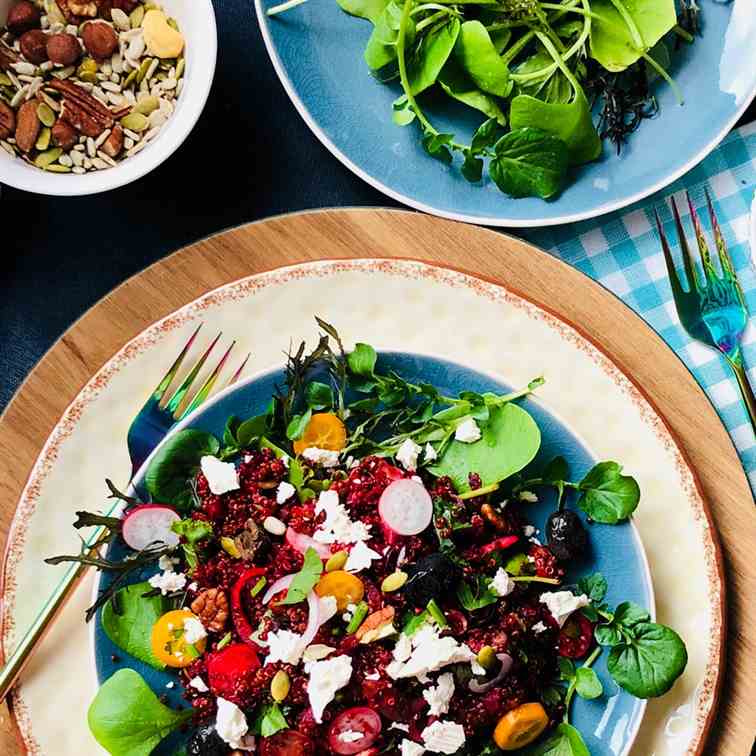 Organic quinoa with beets, and feta salad