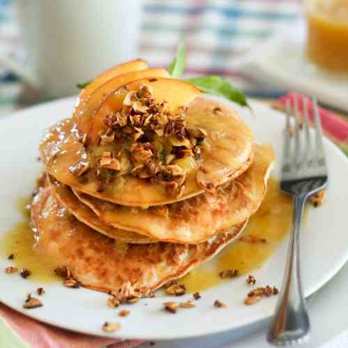 Peach Cobbler Coconut Pancakes