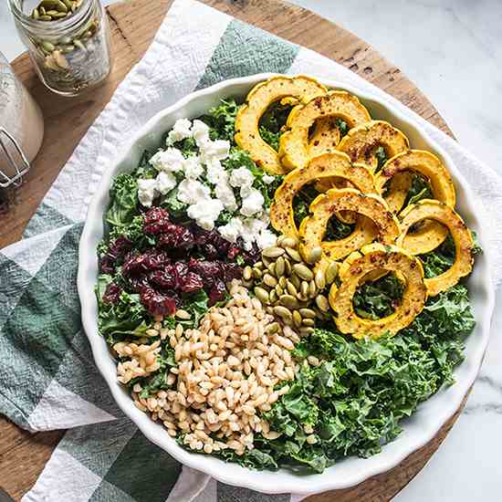 Kale Salad with Delicata Squash and Barley