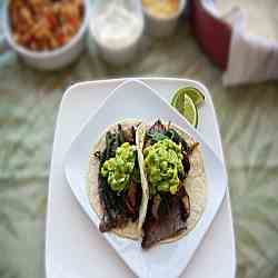 Mushroom, flank steak, and poblano tacos