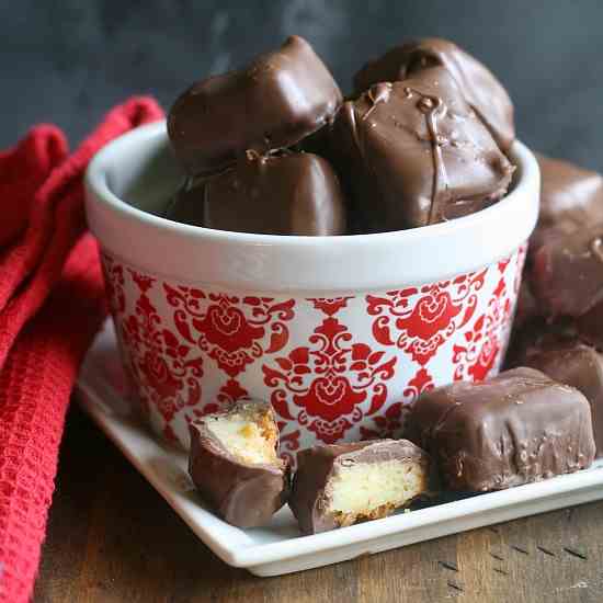 Chocolate Covered Cheesecake Bites