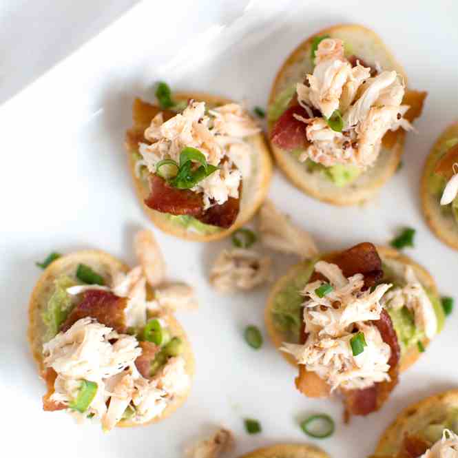 Crab, Bacon, - Guacamole Crostinis