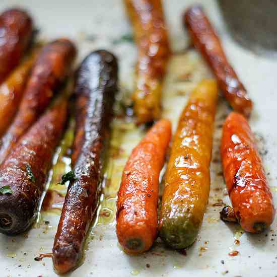 Maple Mustard Roasted Rainbow Carrots