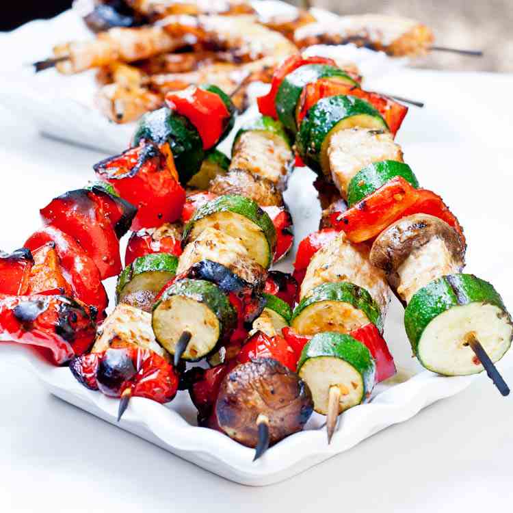 Grilled Swordfish and Vegetable Kebabs