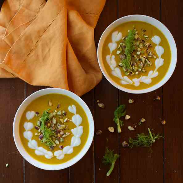 Carrot Fennel Soup with Pistachios