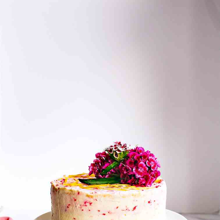 Raspberry and Lemon Curd Chiffon Cake