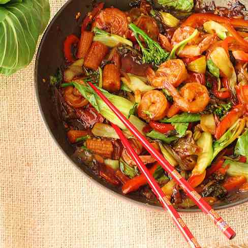 Shrimp with baby bok choy stirfy