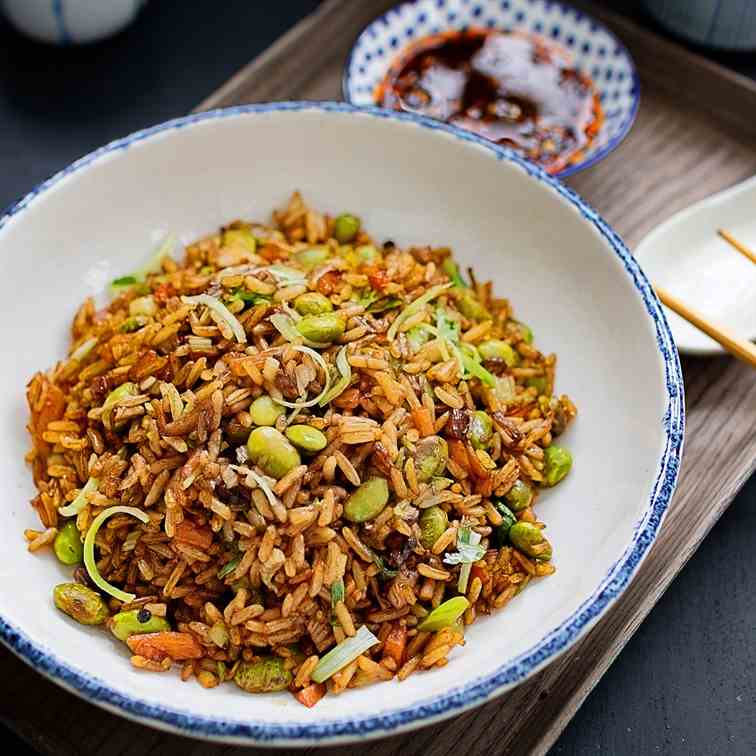 Mushrooms and edamame fried rice