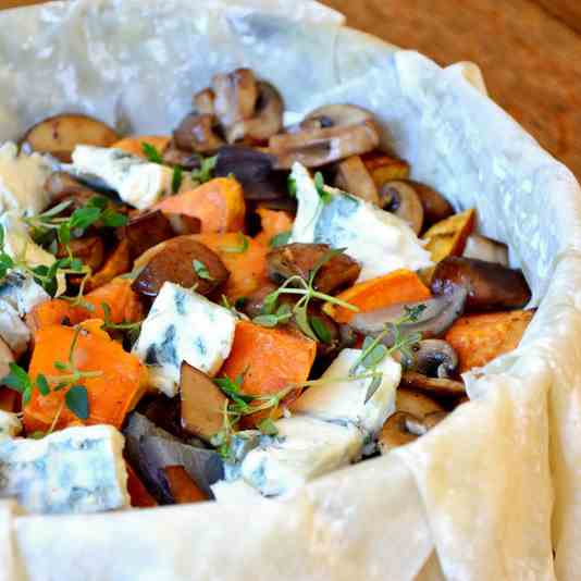 Sweet Potato and Blue Cheese Filo Pie