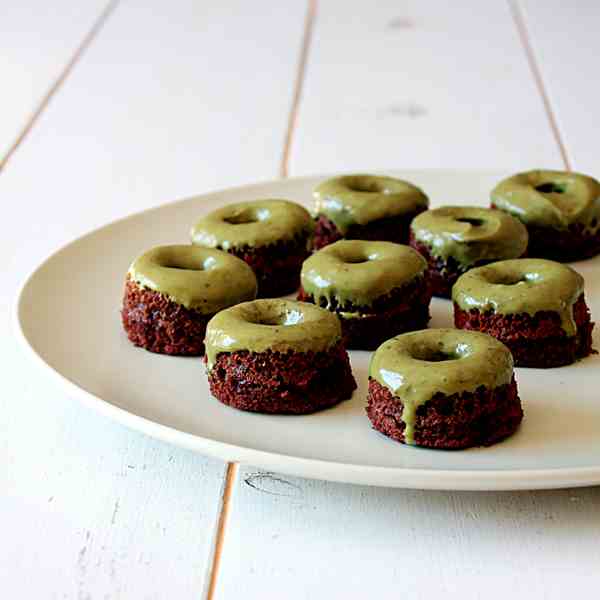 Chocolate donuts with matcha glaze