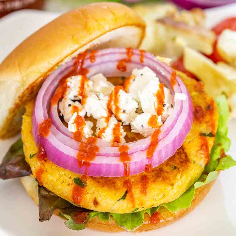 Sweet Potato Chickpea Burgers with Feta