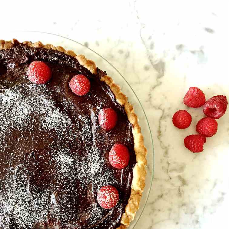 Chocolate tart with raspberries