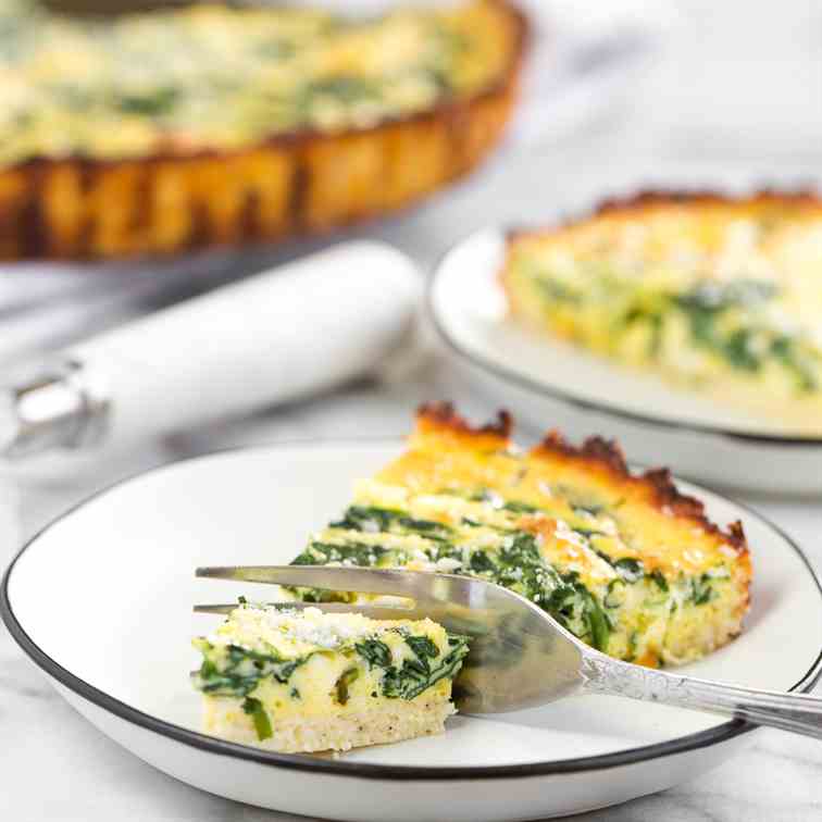 Spinach Feta Quiche with Cauliflower Crust