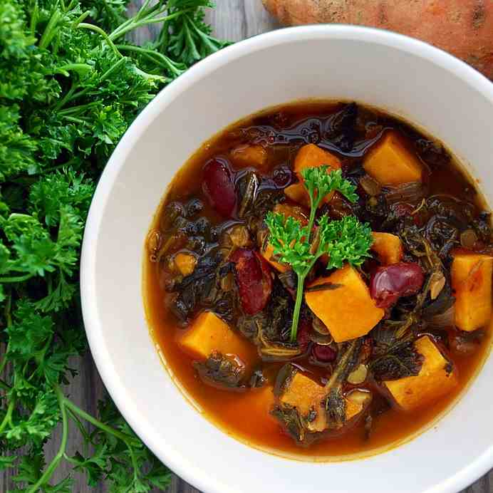 Spinach, Yam and Lentil Soup