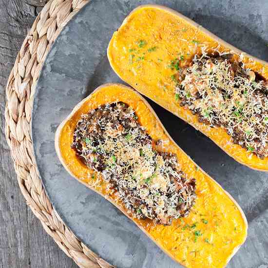 Roasted butternut squash filled with lenti