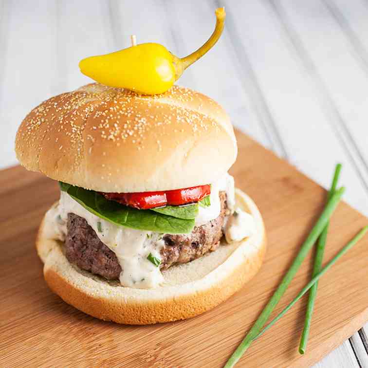 Burgers with Blue Cheese and Chive Topping